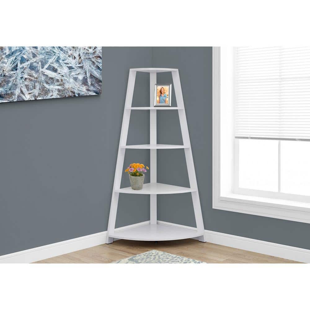 White 72" Tall Corner Etagere with Tray Shelves