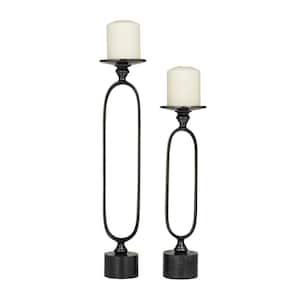 Black Aluminum Paper Clip Pillar Candle Holder with Marble Base (Set of 2)