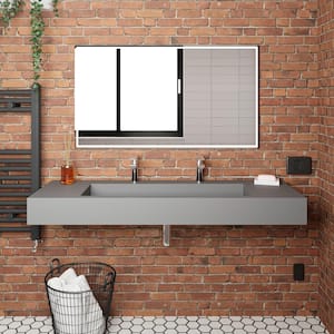 Pyramid 60 in. Wall Mount Solid Surface Single Basin Rectangle Bathroom Sink in Matte Gray
