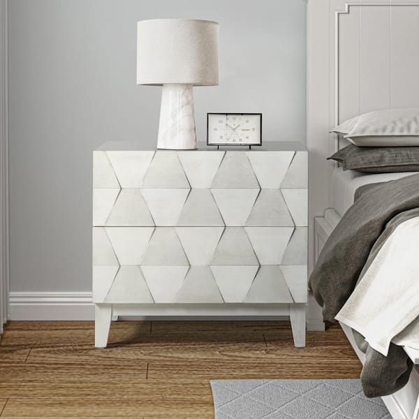 JAYDEN CREATION Diana White 2-Drawer Storage Nightstand with Adjustable Legs and Charging Station