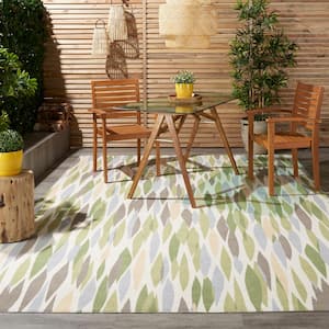 Bits and Pieces Violet 5 ft. x 7 ft. Geometric Modern Indoor/Outdoor Patio Area Rug