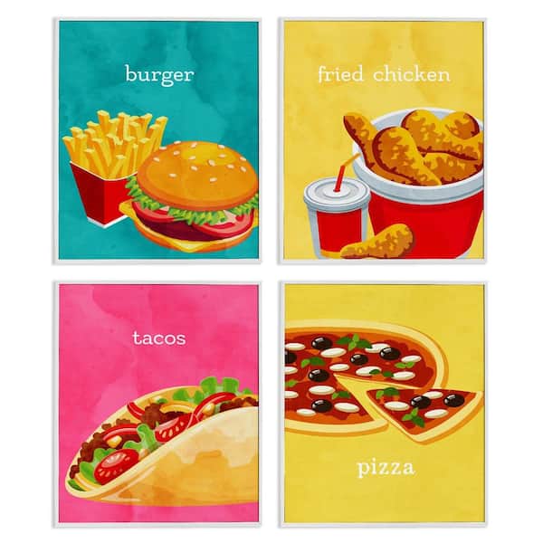 Delicious Fast Food Meals by Kim Allen 4 Piece White Framed Food Giclee Art Print 20 in. x 16 in.