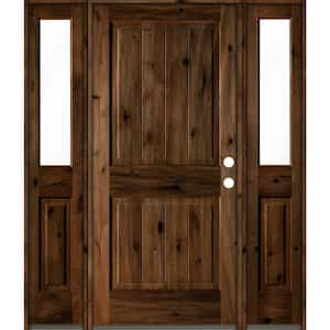 64 in. x 80 in. Rustic Alder Square Provincial Stained Wood with V-Groove Left Hand Single Prehung Front Door