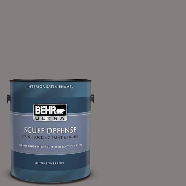 BEHR ULTRA 1 gal. #PPU18-17 Suede Gray Extra Durable Satin Enamel Interior Paint & Primer