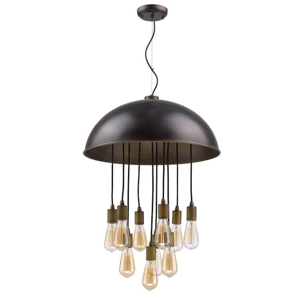 Acclaim Lighting Keough 10-Light Oil-Rubbed Bronze Bowl Pendant with Raw Brass Sockets