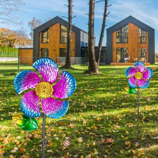 28.7 in. H Purple Flower Metal Wind Spinners(2-Pack) D0B28YZ6Z8