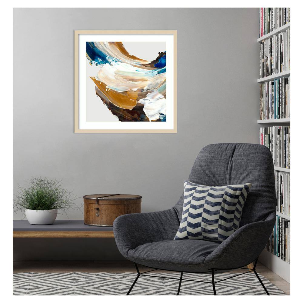 Crashing Blue Abstract Giclee Print with Natural Wood Frame