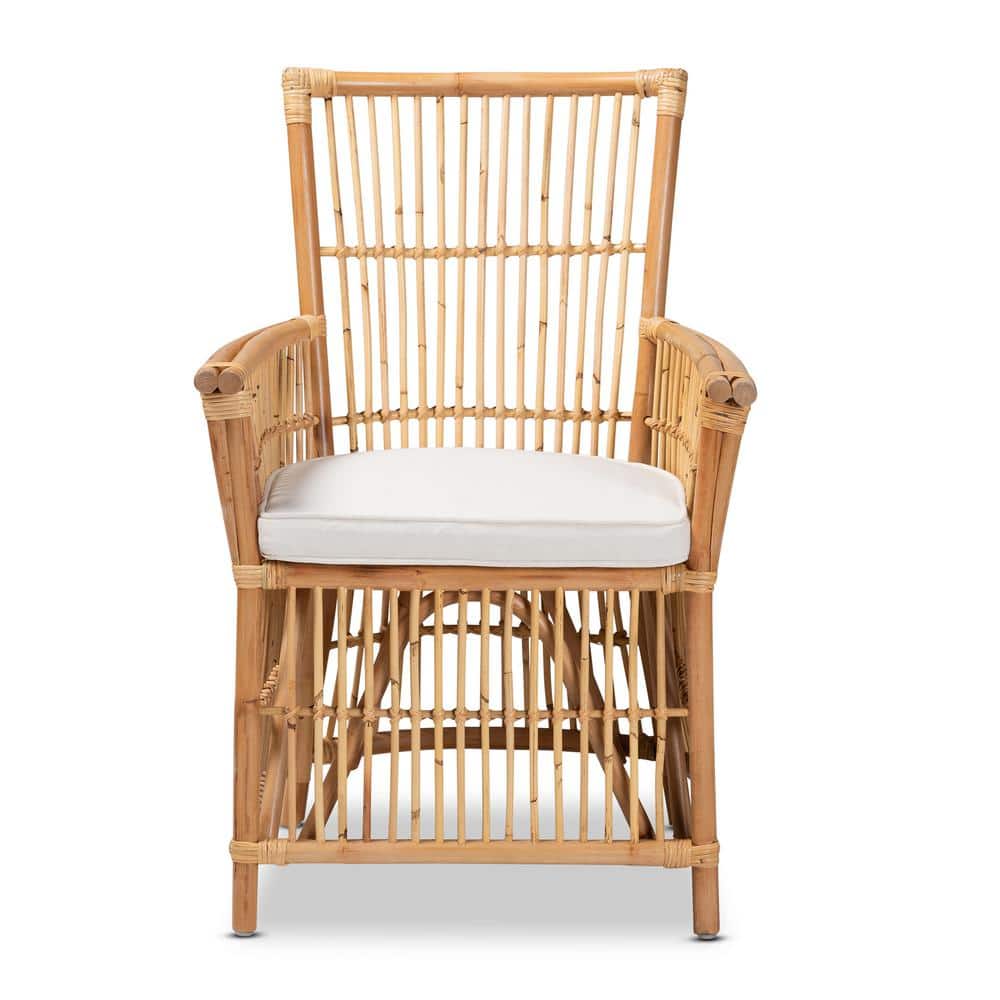 Rose White and Natural Rattan Accent Chair with Cushion