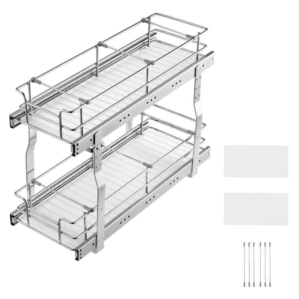 "2-Tier Silver Metal Pull Out Cabinet Organizer, Heavy Duty Pantry Shelves for Home Under Sink 8.5""Wx21""Dx15.2""H" price history on PriceWatchPro