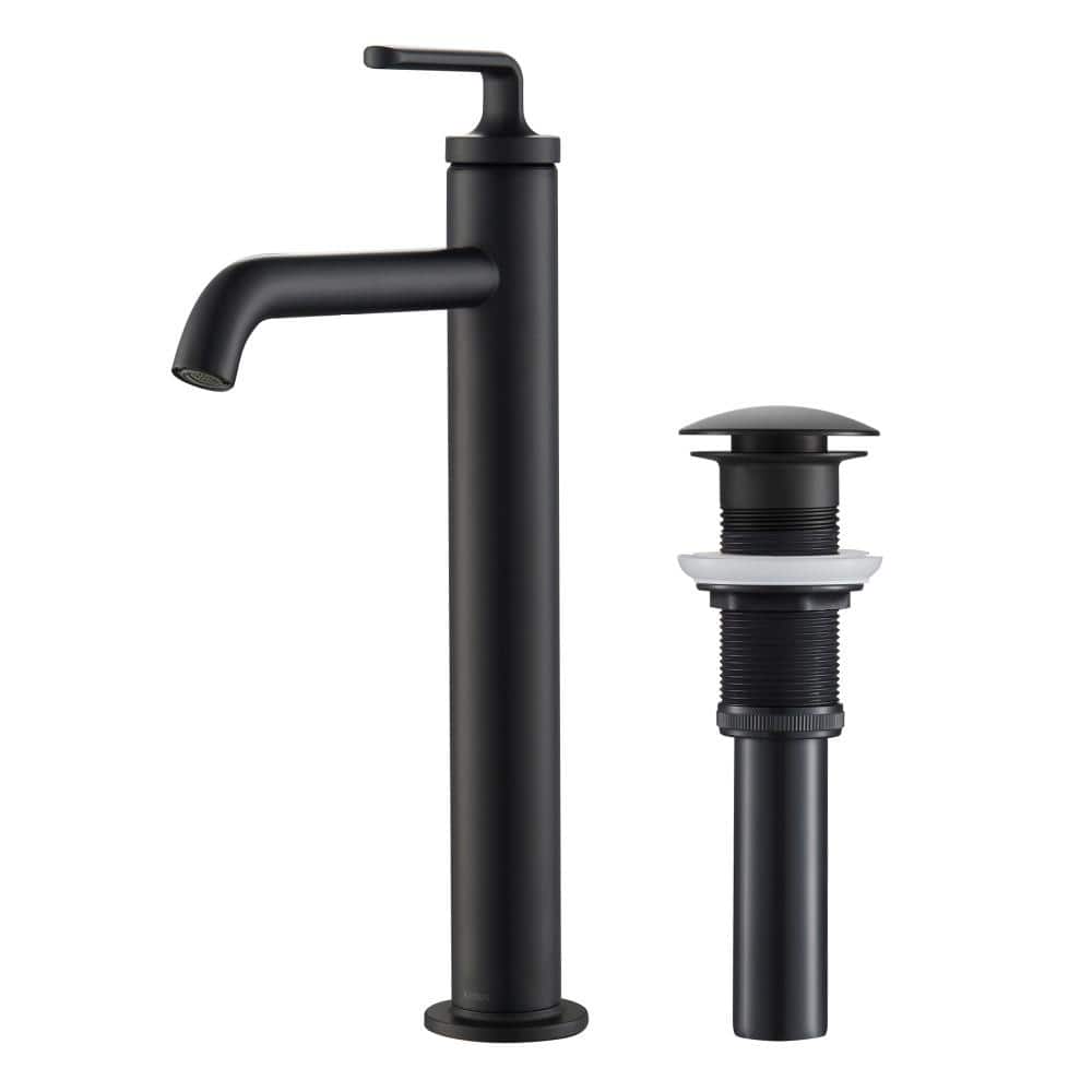 KRAUS Ramus Single Hole Single Handle Vessel Bathroom Faucet with Matching  Pop Up Drain in Matte Black KVF 18MB