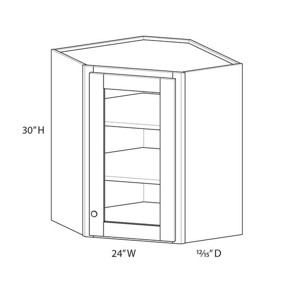 Unbranded Norfolk Shaker 24 in.Wx 30 in.Hx 12 in.D in Painted White Ply Assembled Glass Door Corner Diagonal w/ Finished Interior