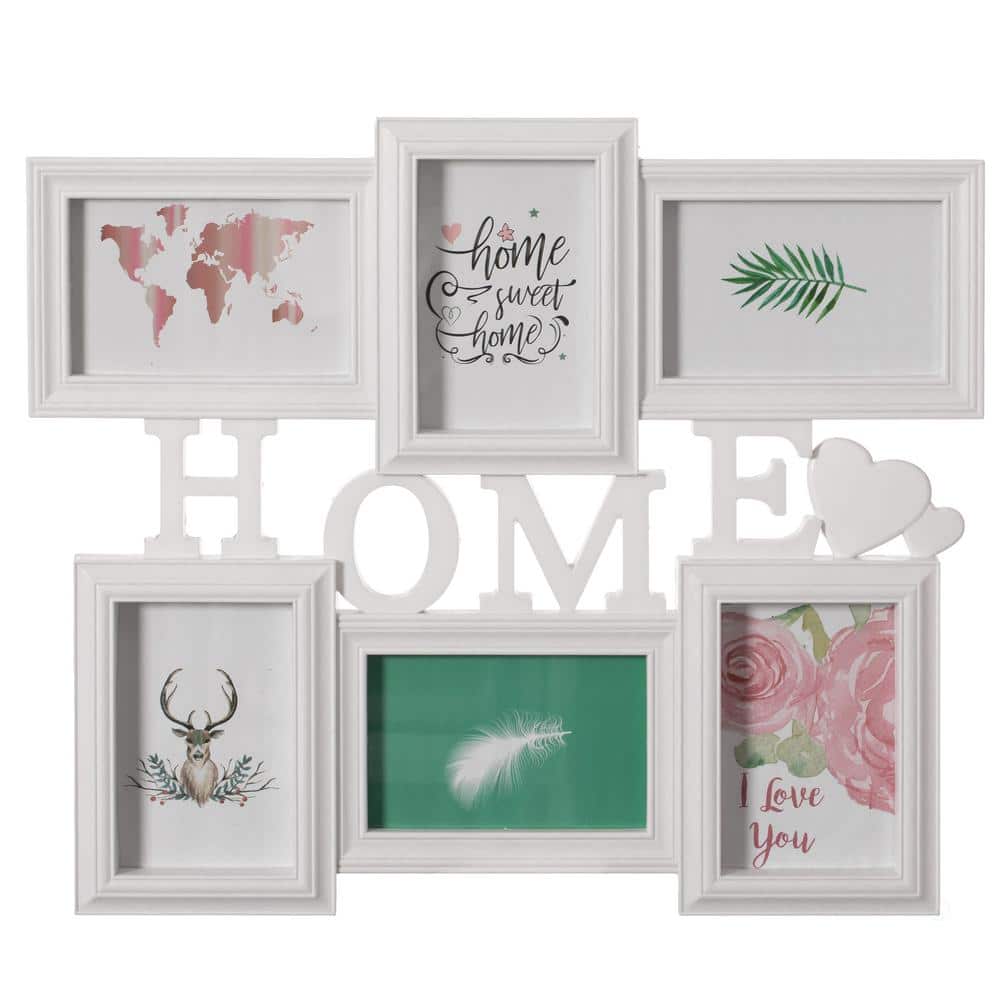 4 in. The Text QI004491.WT Multi 6 6-Photos White Home FABULAXE Depot - x Collage in. Wall for Modern Decorative Picture Holder Picture Home Frame Mounted