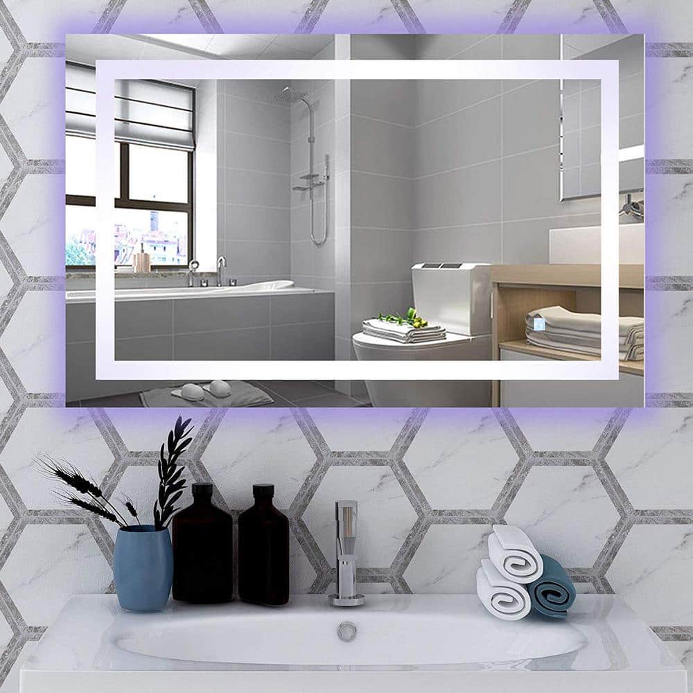 Frameless Rectangular LED Bathroom Vanity Mirror with Touch Sensor