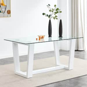 Modern Rectangle White Glass 61.81 in. Sled Dining Table Seats for 6