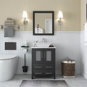 Ravenna 24 in. W Bathroom Vanity in Espresso with Single Basin in White Engineered Marble Top and Mirror