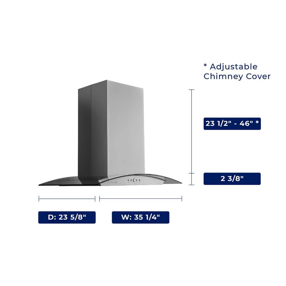 Hauslane 36" Stainless Steel Convertible Island Range Hood with Charcoal Filter