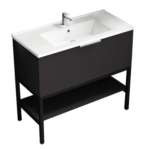 Bodrum 39.37 in. W x 17.72 in. D x 35.04 in. H Modern Bathroom Vanity in Matte Black With White Ceramic Top