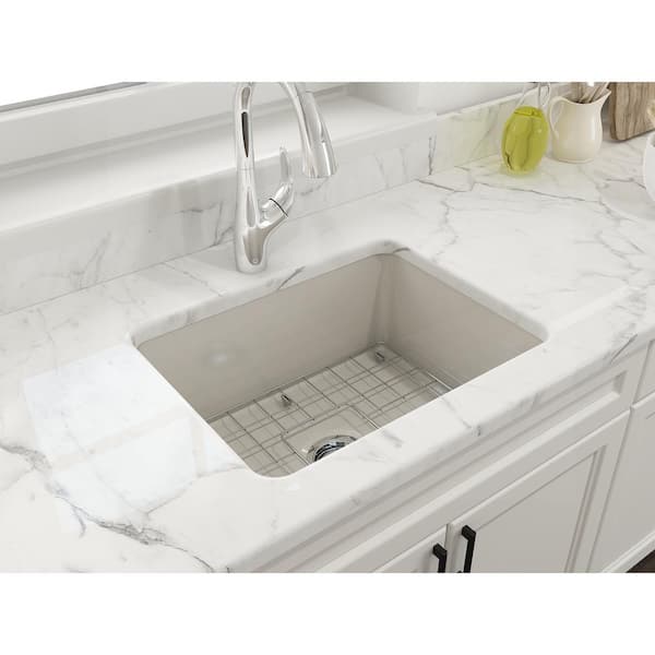 BOCCHI Sotto Biscuit Fireclay 24 in. Single Bowl Undermount/Drop-In Kitchen Sink w/Protective Bottom Grid and Strainer