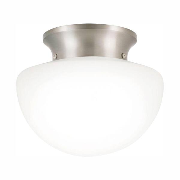 Commercial Electric 8 in. 60-Watt Equivalent Brushed Nickel Integrated LED Rain Drop Flush Mount with White Glass Shade