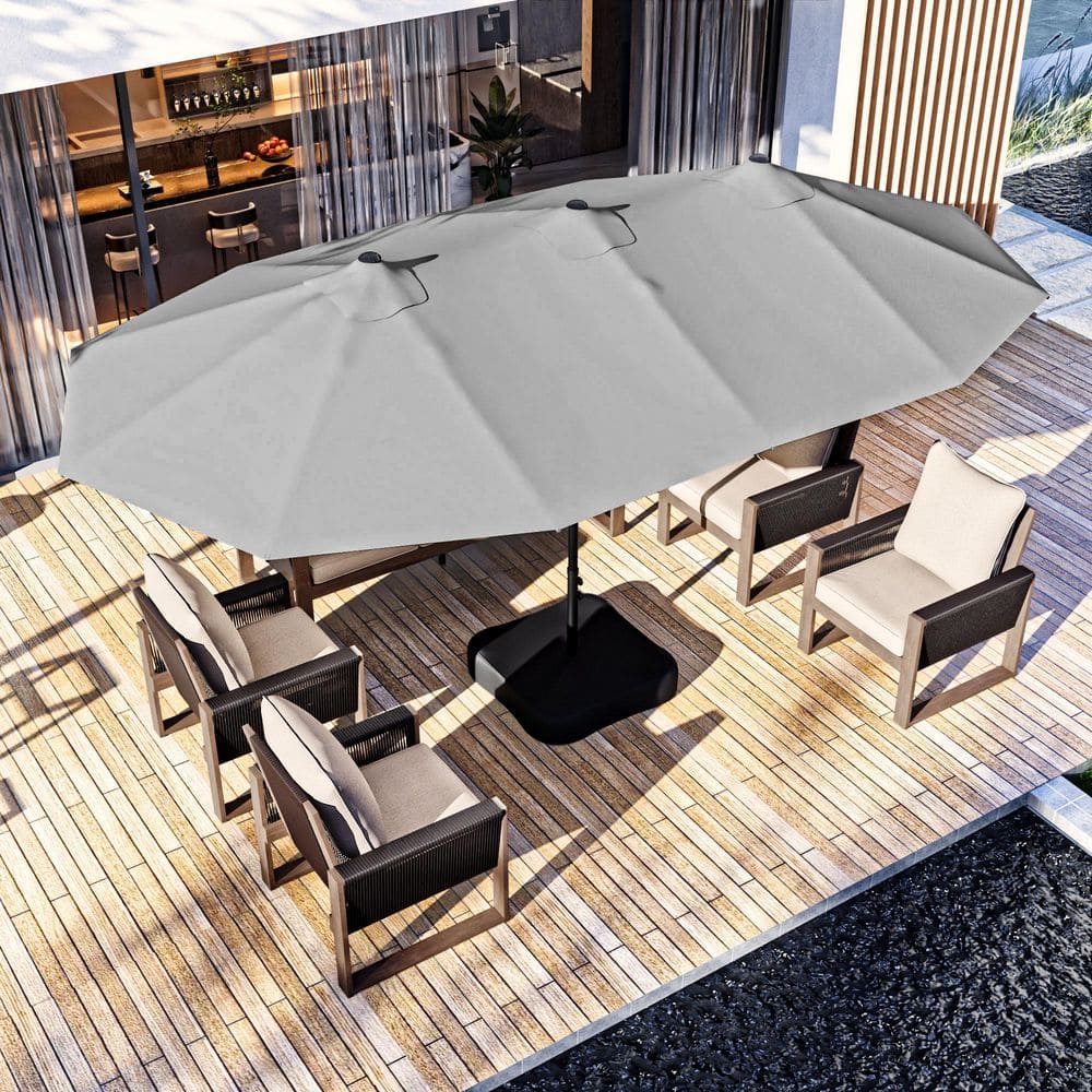 15 ft. Outdoor Market Patio Umbrella Double Sided Umbrella with Base in Gray price history on PriceWatchPro