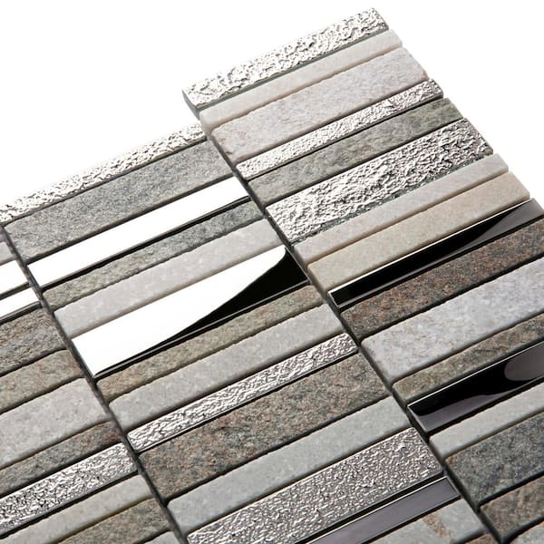 Apollo Tile Metropolis Blue and Gray 12-in x 12-in Polished Glass, Stone Quartz Linear Patterned Wall Tile (4.83-sq. ft/ Carton)