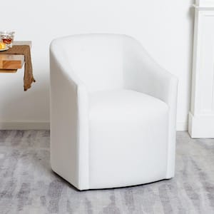 Ivory Performance Fabric Upholstered Barrel Back Rolling Dining Armchair