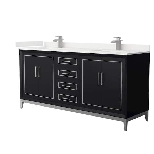 Wyndham Collection Marlena 72 in. W x 22 in. D x 35.25 in. H Double Bath Vanity in Black with White Quartz Top