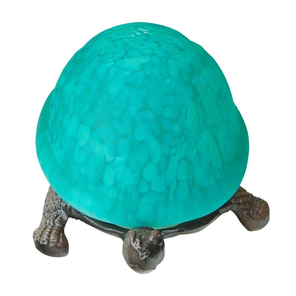 Aqua Glass and Bronze Turtle Accent Lamp