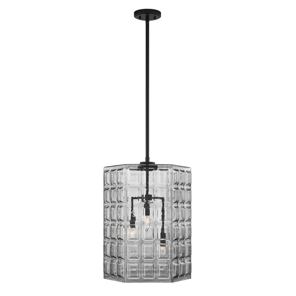 Reddick 16 in. W x 21.75 in. H 3-Light Matte Black Pendant Light with Clear Geometric Glass Shades price history on PriceWatchPro