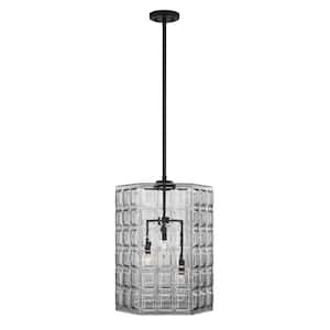 Reddick 16 in. W x 21.75 in. H 3-Light Matte Black Pendant Light with Clear Geometric Glass Shades