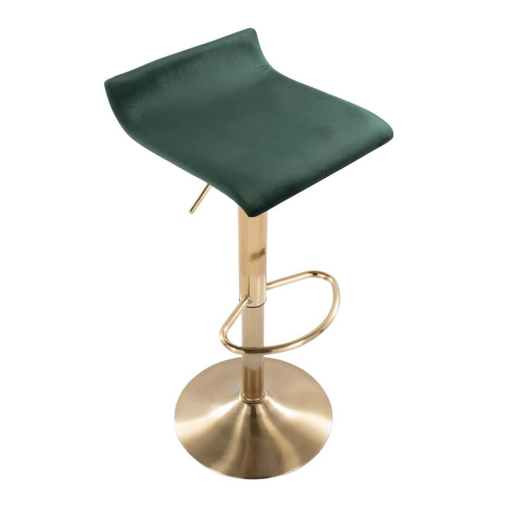 Green Velvet Adjustable Swivel Barstool with Gold Metal Base