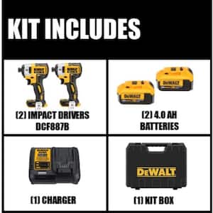 20V MAX XR Lithium-Ion Cordless Brushless 1/4 in. Impact Driver (2), Charger, and (2) 4.0Ah Batteries