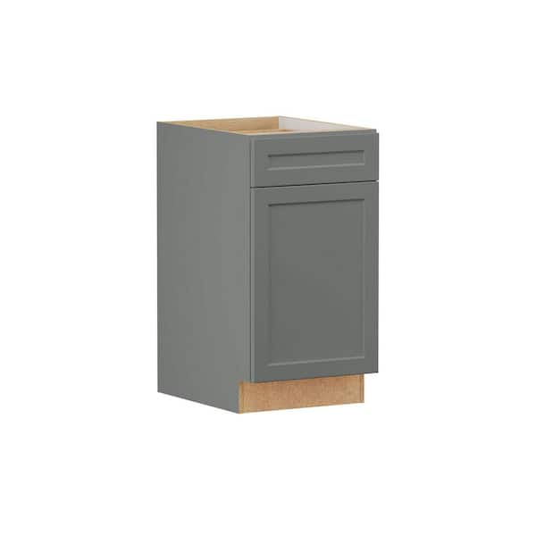 Designer Series Melvern 18 in. W x 24 in. D x 34.5 in. H Assembled Shaker Double Trash Can Base Cabinet in Storm Gray