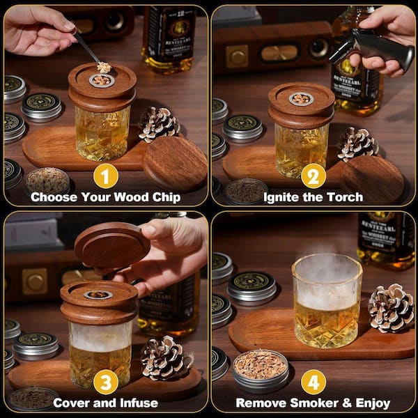 Lynzavix Whiskey Smoker Kit Barware Infuser Set with Torch 6 Wood