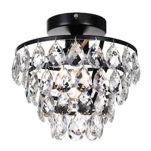 9.8 in. 1-Light Glam Semi Flush Mount Ceiling Light with Teardrop Crystal