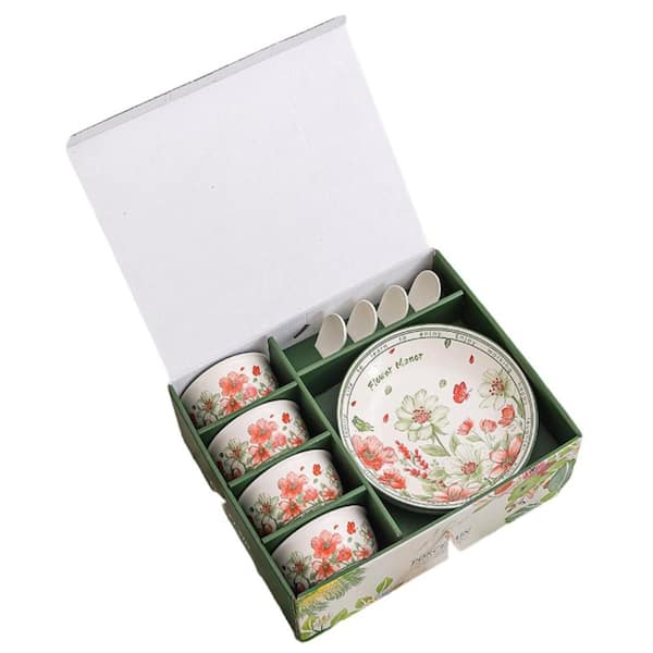 Premium Ceramic Dinnerware Set with Hand-Painted Floral Bowls Plates and Spoons in Gift Box