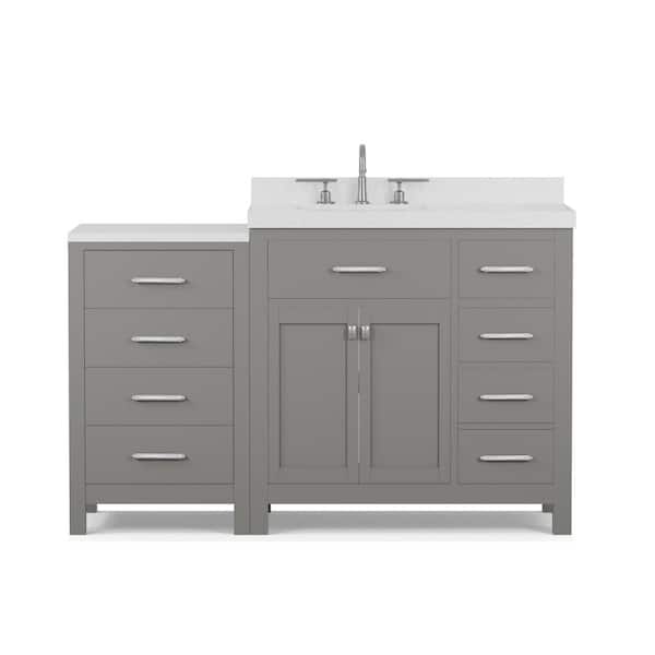 Caroline Parkway 57 in. W x 22 in. D x 35 in. H Single Sink Bath Vanity in Gray with Quartz Top