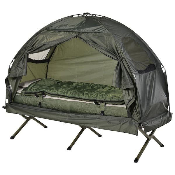 Gesprekelijk referentie multifunctioneel Outsunny Portable Camping Cot Tent with Comfortable Air Mattress, Warm and  Cozy Sleeping Bag, and a Supportive Pillow B2-0006 - The Home Depot