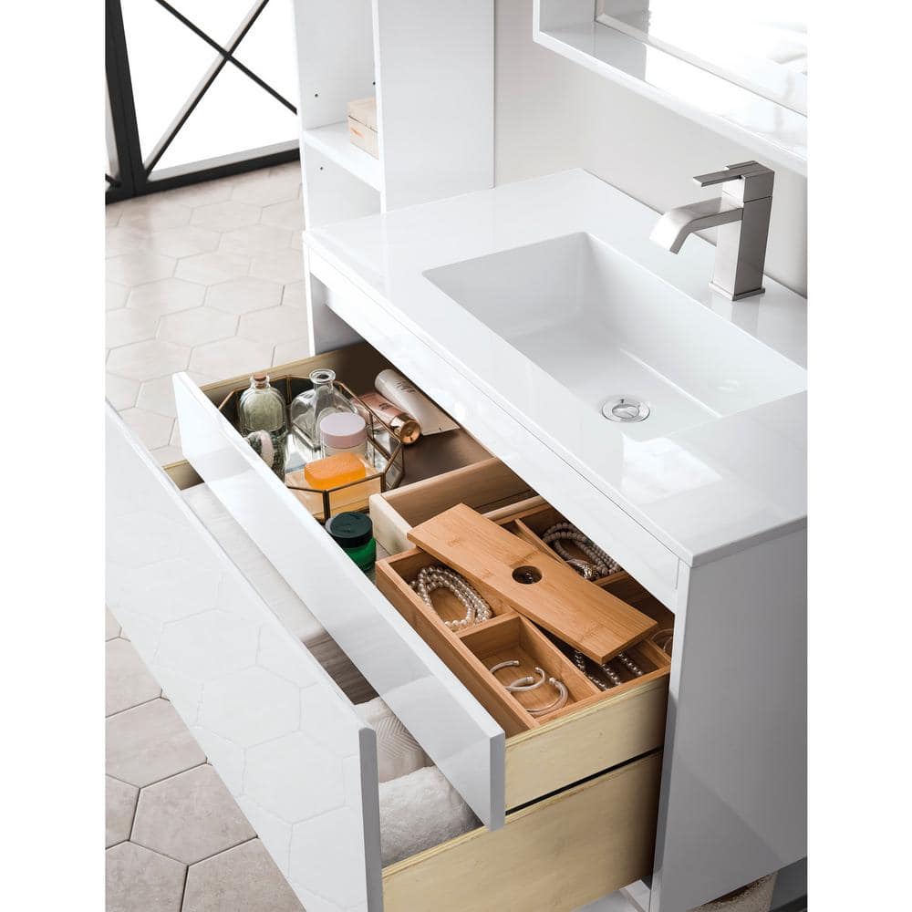 Glossy White 35.4" Wall-Mount Single Bathroom Vanity with Mineral Composite Sink