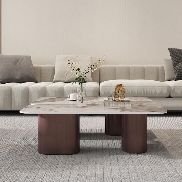 Modern 39 in. Square Pandora Sintered Stone Coffee Table Rounded Edge with Non-Slip Feet for Living Room