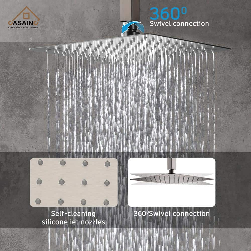 Brushed Nickel Dual Ceiling Mount Rain Shower System with Handheld