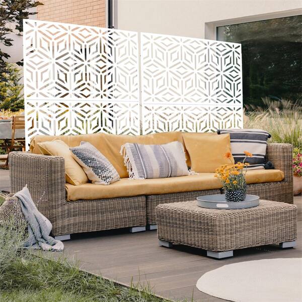 Kahomvis 6.3 ft. x 4 ft. White Outdoor Steel Decorative Privacy
