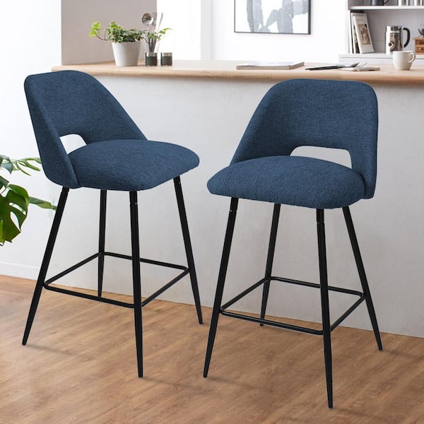 35.8"Blue Upholstered Counter Bar Stool( Set of 2)