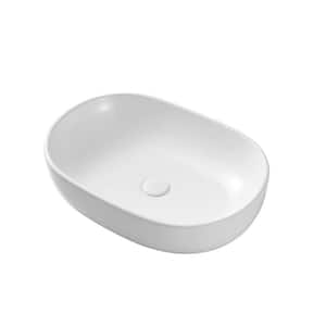 24 in. Oval Vessel Sink Cloakroom Bathroom Above Counter Ceramic Art Basin in White