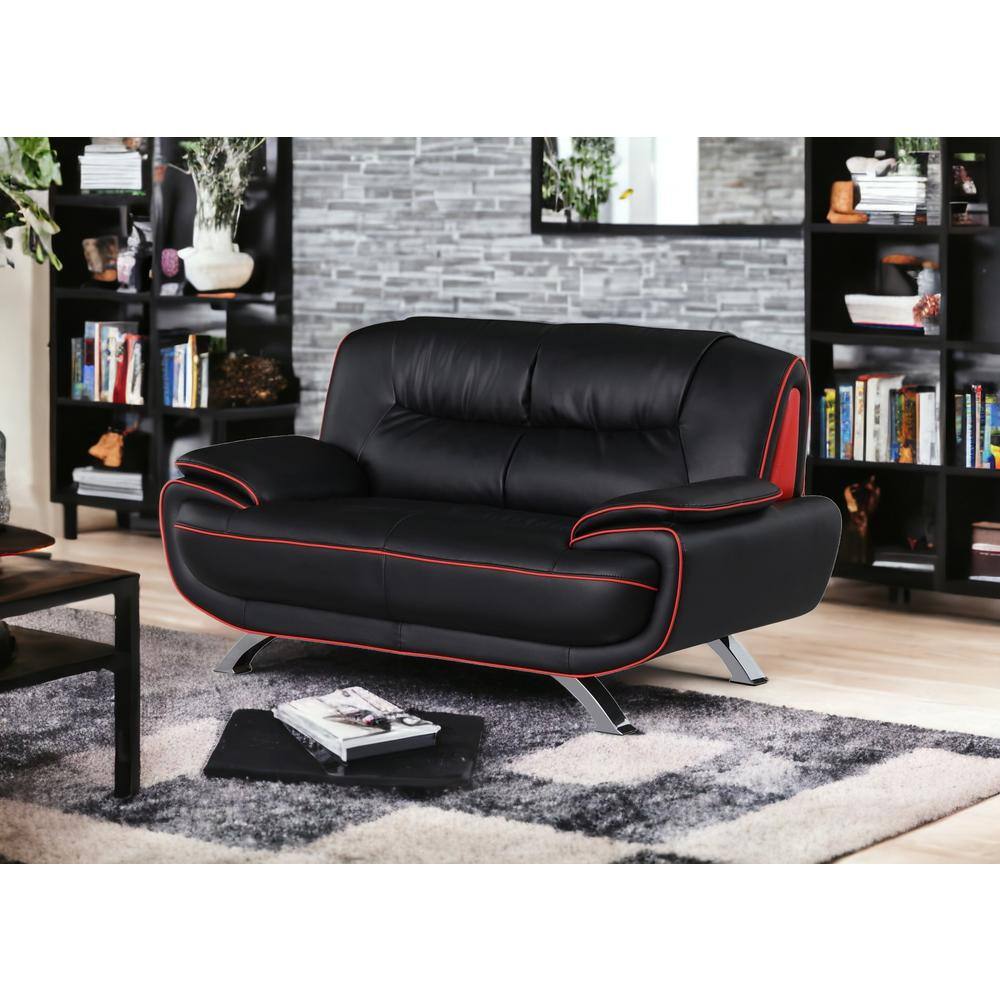 Black Faux Leather Tufted Loveseat with Pillow-top Arms