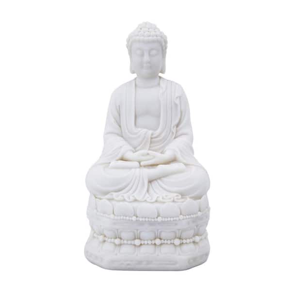 A & B Home White Clear Resin, Stone Power Buddha Sculpture
