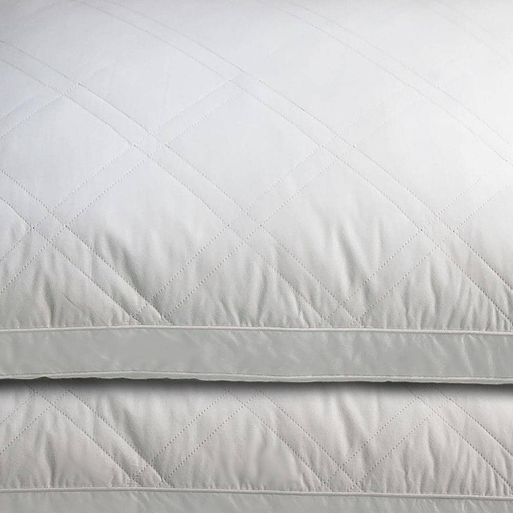 Medium Quilted White Goose Feather Down Pillow Set