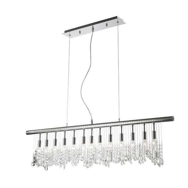 Worldwide Lighting Nadia Collection 13-Light Polished Chrome Pendant with Clear Crystal Linear