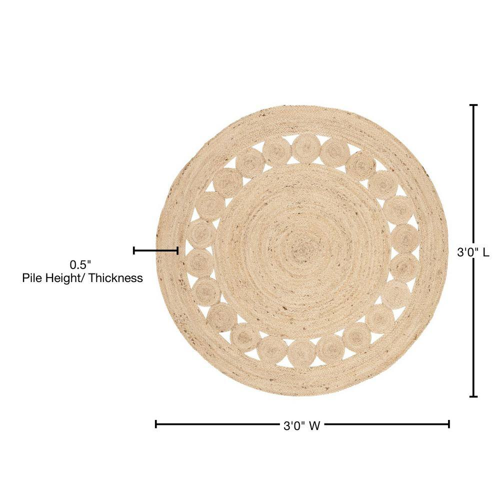 Soft Sisal & Jute Hand-Woven Ivory Round Rug, 3' Diameter