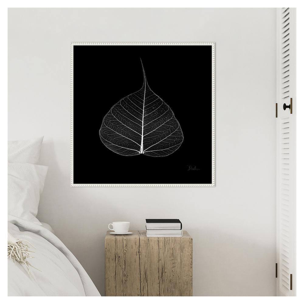 Minimalist Black and White Leaf Canvas with Beaded Frame